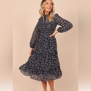 Petal and Pup Edwina Shirred Frill Long Sleeve Midi Dress